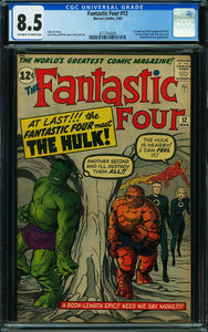 Fantastic Four #12 CGC 8.5 OW-W 1st meeting of the Fantastic Four and
the Incredible Hulk. Rick Jones and
Thunderbolt Ross appearance.