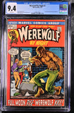 Werewolf By Night #1 CGC 9.4 White Pages (9/72) 1ste Jack Russell in own series.