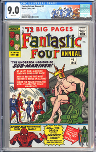 Fantastic Four Annual #1 CGC 9.0 2nd Marvel Comics Group 25 cents logo. Origin of the Sub-Mariner. 15 pin-ups. 1st appearance of Lady Dorma and Krang.