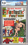 Fantastic Four Annual #1 CGC 9.0 2nd Marvel Comics Group 25 cents logo. Origin of the Sub-Mariner. 15 pin-ups. 1st appearance of Lady Dorma and Krang.