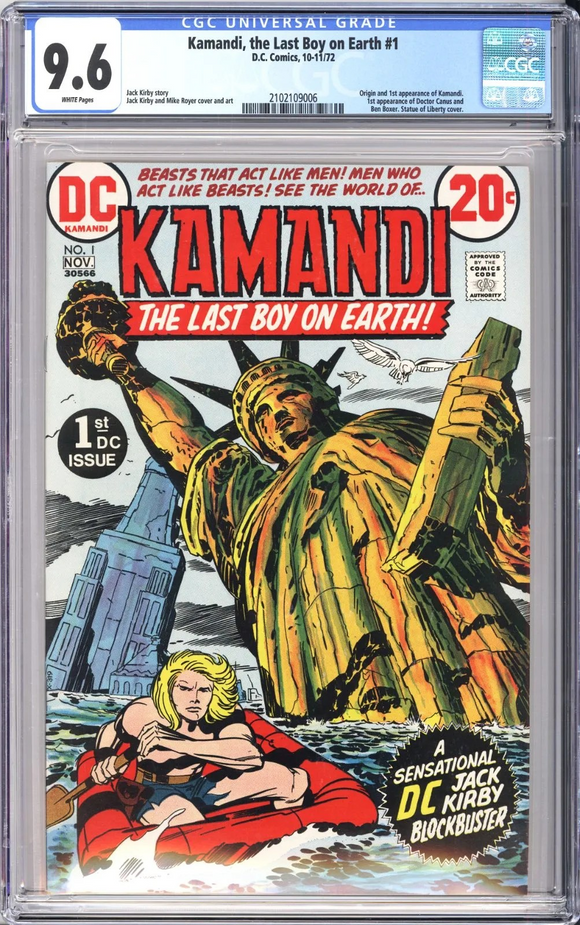 Kamandi, the Last Boy on Earth #1 CGC 9.6 WP 1972 Origin and 1st appearance of Kamandi. 1st appearance of Doctor Canus and Ben Boxer. Statue of Liberty cover.