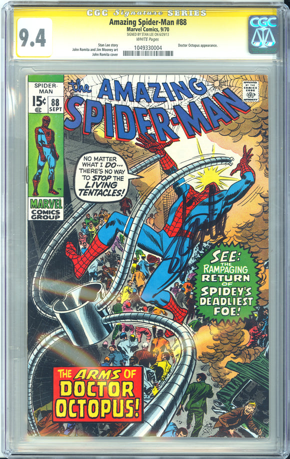 Amazing Spider-Man #88 CGC 9.4, Doctor Octopus appearance, Signed Stan Lee