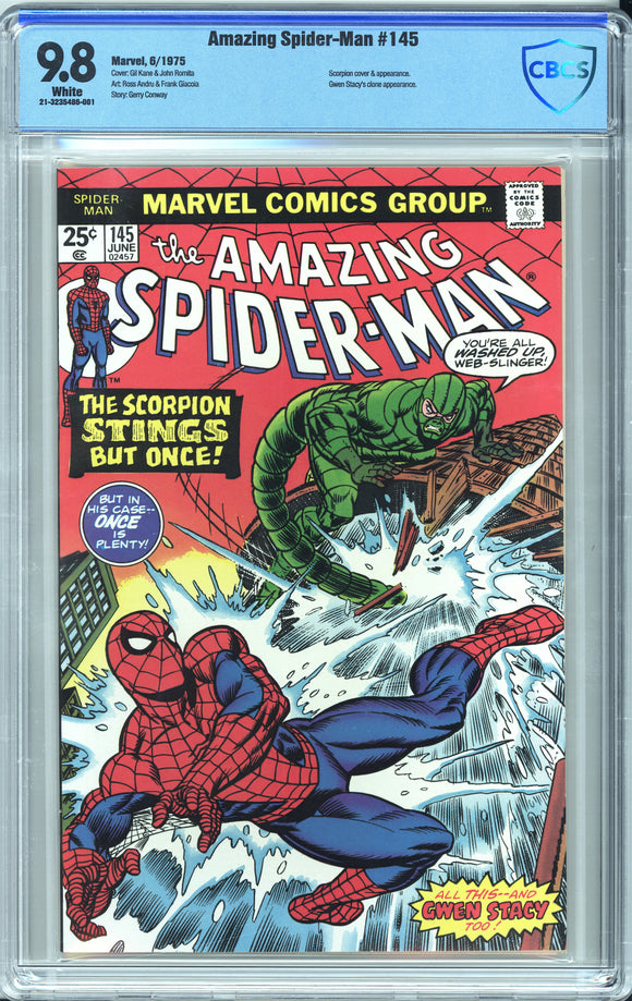 Amazing Spider-Man #145 CBCS White Pages, Scorpion, & Gwen Stacy clone appearance.