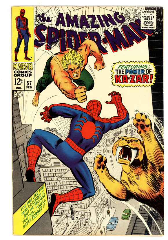 Amazing Spider-Man #57 1968 Ka-Zar and Zabu appearance.