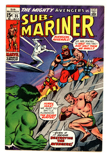 Sub-Mariner #35 1971 Namor, Hulk, Silver Surfer battle Avengers; 1st Defenders