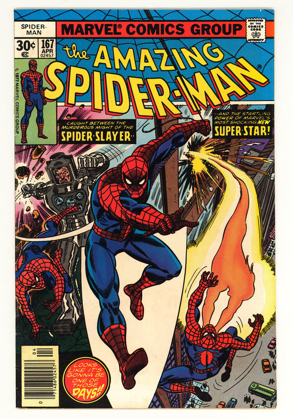 Amazing Spider-Man #167 1977 1st appearance of Will O' The Wisp, (Jackson Arvad)., Spider-Slayer appearance.