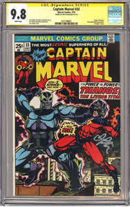 Captain Marvel #33 CGC 9.8 White Pages SS Signed JIM STARLIN Origin of Thanos.